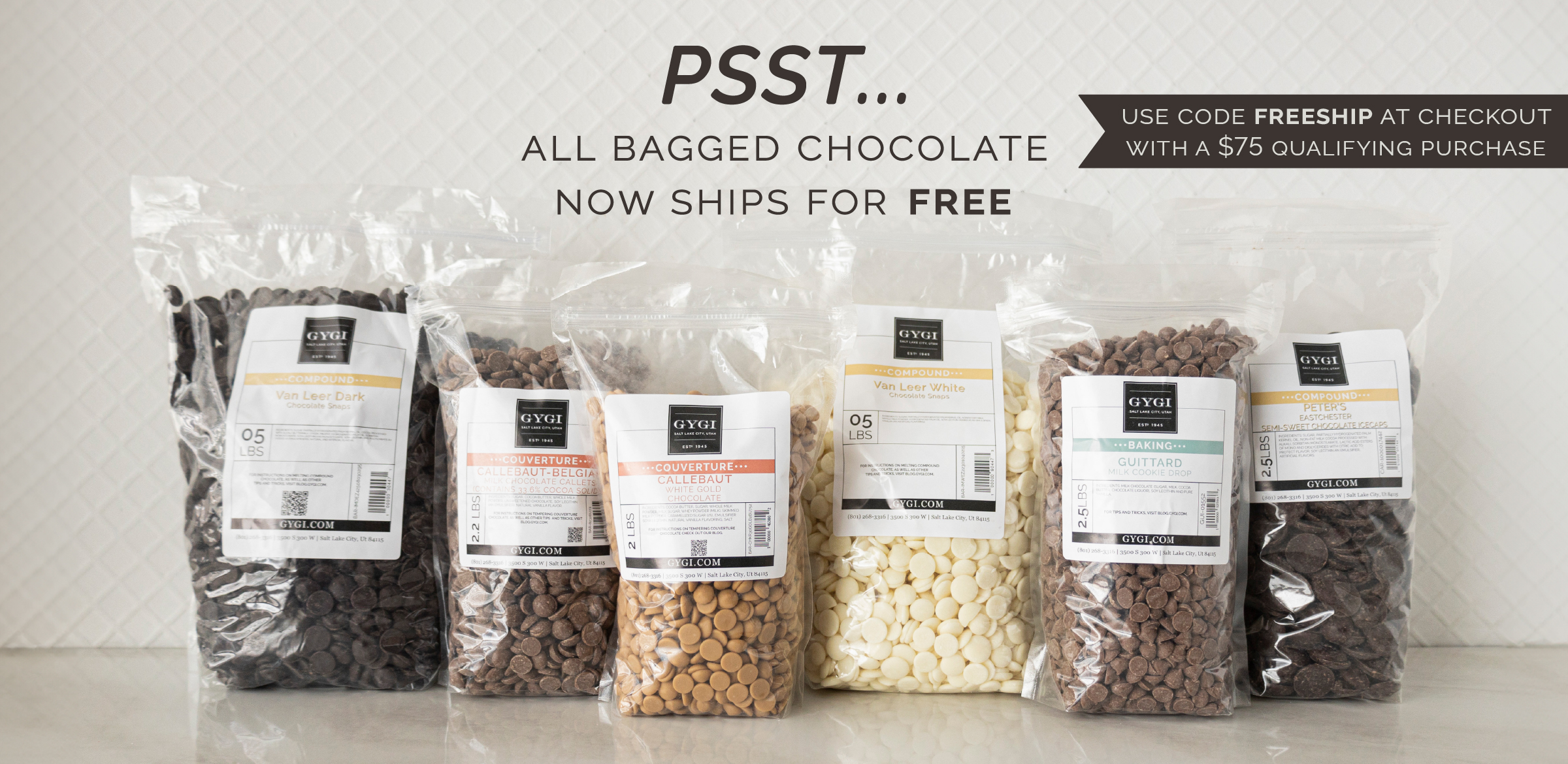 psst...all bagged chocolate now ships for free. Enter code FREEESHIP at checkout with a $75 qualifying purchase.