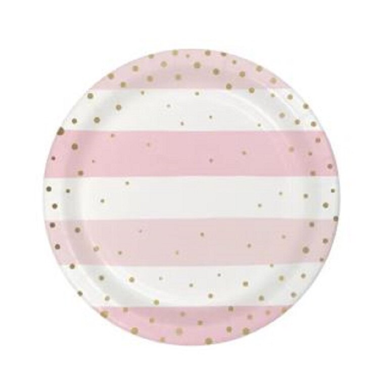 346284 7" Foil Pink Gold Paper Plat