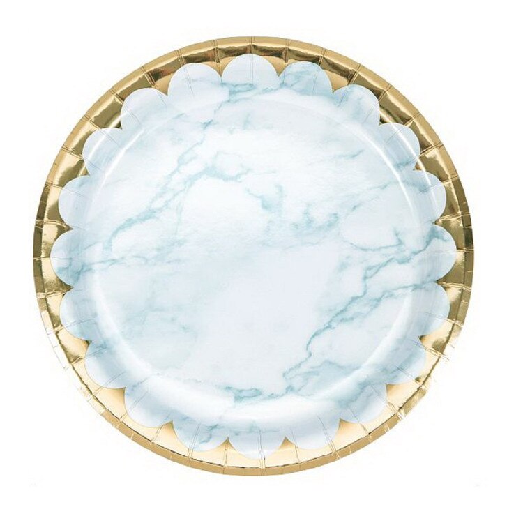 353970 9" Blue Marble Paper Plates