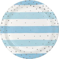 346291 9" Foil Blue Silver Paper Pl
