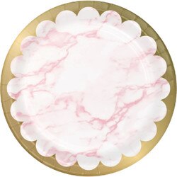 353960 9" Pink Marble Paper Plate