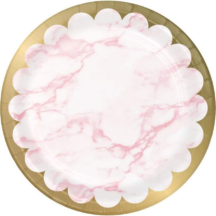 353960 9" Pink Marble Paper Plate