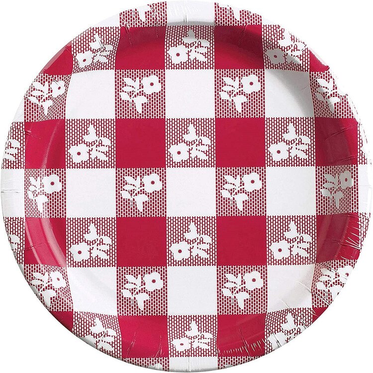 05886 9" Red Gingham Paper Plate