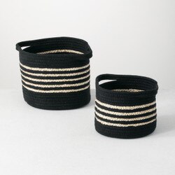 N2626 Black Striped Basket- Set of